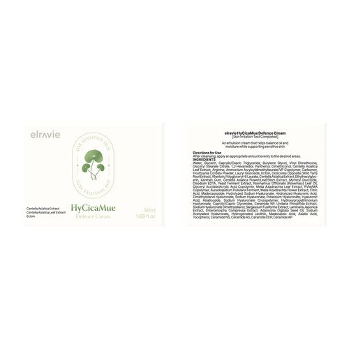 elravie HyCicaMue Defence Cream | Barrier Repair Moisturizer for Soothing, Recovery | Cica, Hyaluronic Acid, Vegan Mucin | Calming Sensitive Skin, Sebum Control, Boosting Hydration | Korean Skin Care