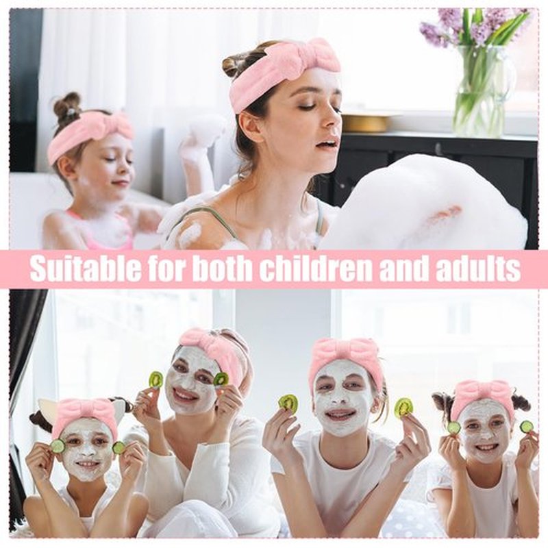Riceshoot 36 Pcs Spa Headband Bulk Sleepover Party Favors Pink Bow Spa Party Supplies Flannel Fleece Elastic Soft Face Wash Headbands for Women(Pink)