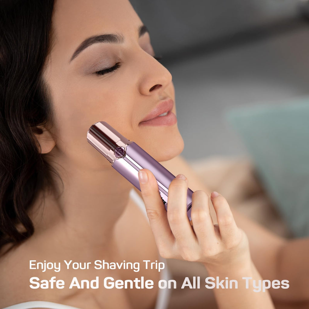 Facial Hair Removal for Women, Ladies Face Shaver(Rechargeable) for Chin Upper Lip Neck Armpits, Included 4 Replacement Heads, with a Velvet Storage Pouch