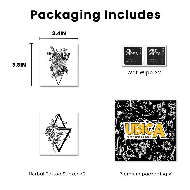 UBICA Semi Permanent Tattoos, 2 Sheets Realistic Temporary Tattoos for Women, Fake Tattoos for Wrists Ankles Neck, Waterproof, No Reflective, Lasts 1-2 Weeks (Large floral & Geometric Flower Moon)