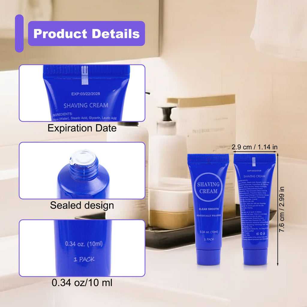Disposable Shaving Cream for Men 0.34 oz Small Mini Individually Wrapped Shaving Cream in Bulk, Travel Size Toiletries Amenities Vacation for Hotel, Shelter/Homeless/Nursing Home/Charity (10 Pack)