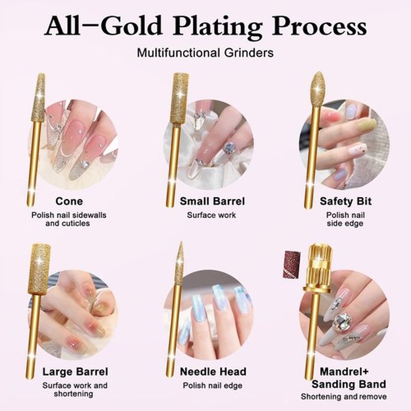 Alety Electric Nail Drill Kit - Portable File for Acrylic Gel Nails, Professional Machine Efile Manicure Pedicure Tools With Gold Drill Bits for Home Salon Use