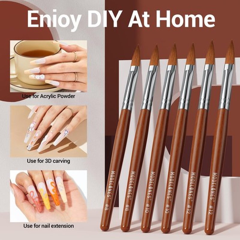 Modelones Kolinsky Sable Acrylic Nail Art Brush Red Wood Pen Nail Brush for Acrylic Powder Molding Drawing Professional Manicure Pens (14#)