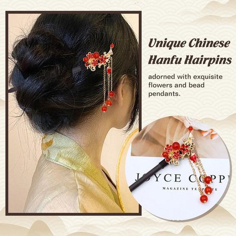 inSowni 8 Pieces Retro Asian Chinese Traditional Hanfu Flower Wooden Hair Sticks Hairpins with Bead Pendants Hair Chopsticks Forks Bun Updo Holders for Women Girls (8pcs Set G)