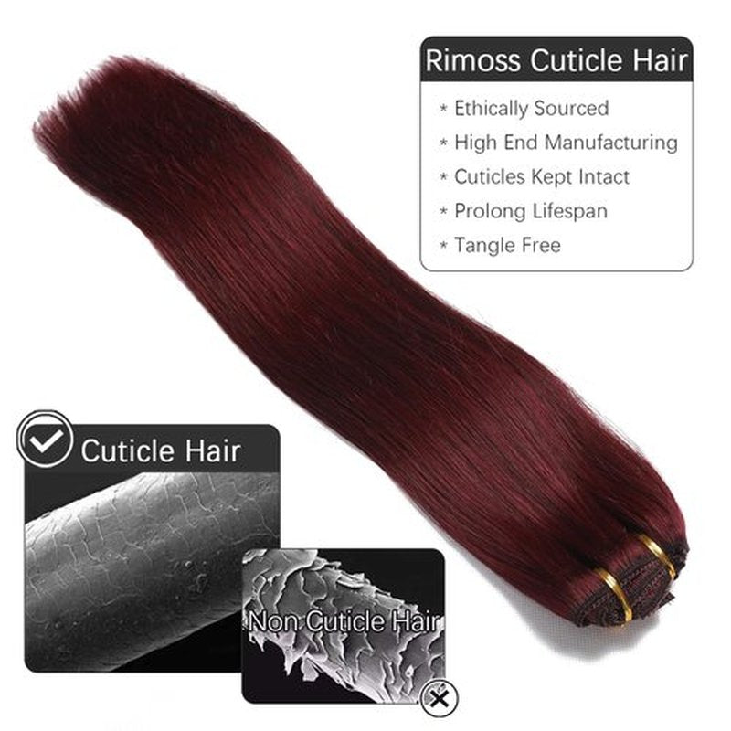 Rimoss Clip in Hair Extensions Real Human Hair - 22 Inch 120g 7pcs, Burgundy Red Color - Soft Remy Human Hair Clip in Extensions Straight Double Weft for Women (#99J 22 Inch)