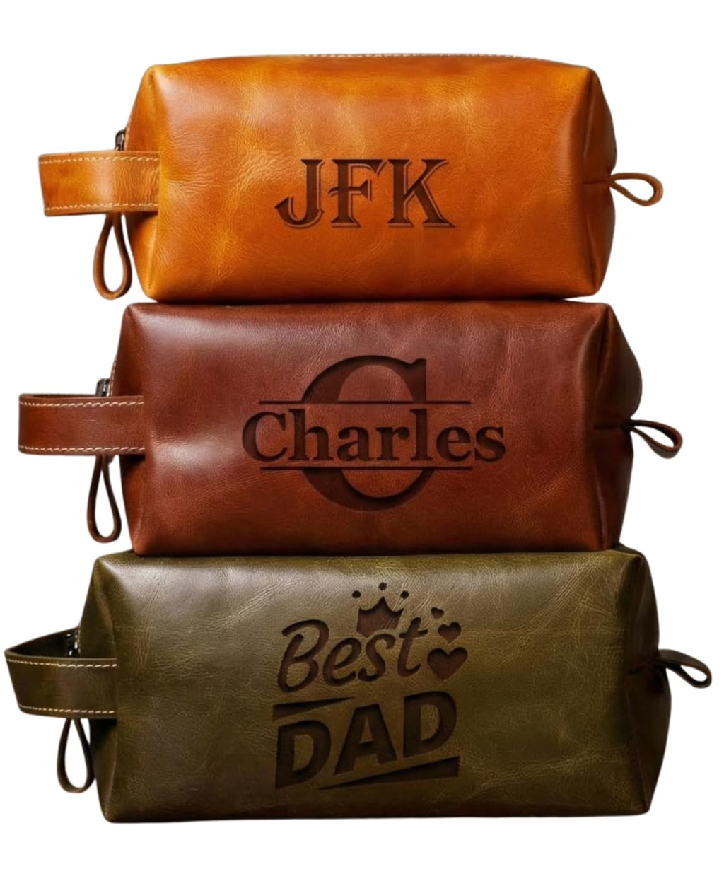 HARDISTON Personalized Genuine Leather Toiletry Bag for Men – Handcrafted Custom Dopp Kit with Engraved Monogram, Travel Shaving Bag Gift for Dad, Husband, Boyfriend, Groomsmen