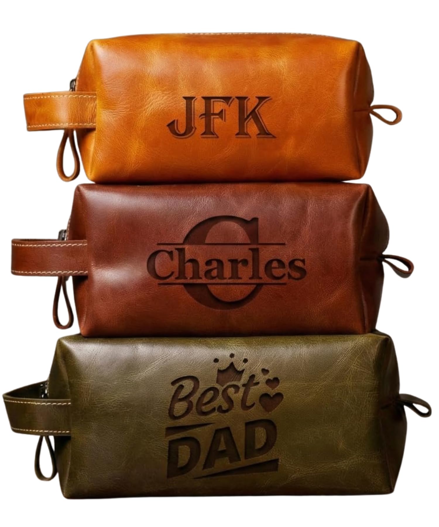 HARDISTON Personalized Genuine Leather Toiletry Bag for Men – Handcrafted Custom Dopp Kit with Engraved Monogram, Travel Shaving Bag Gift for Dad, Husband, Boyfriend, Groomsmen