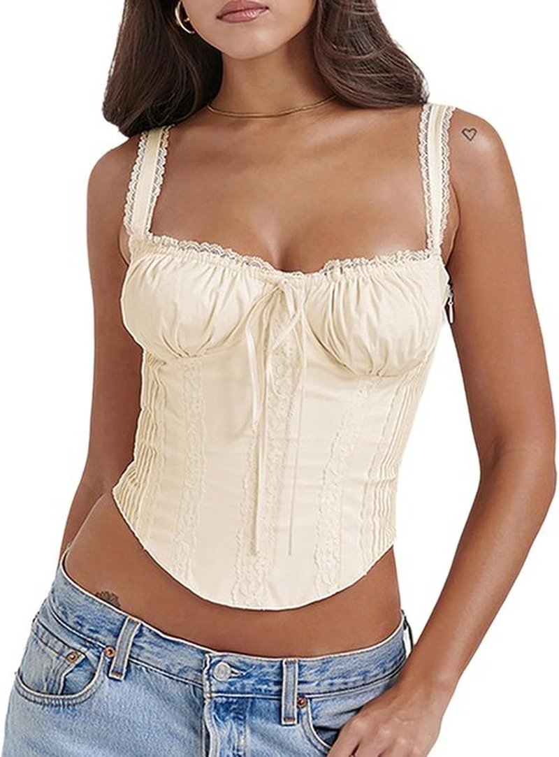Skiennix Women's Lace-Up Cami Corset Top - Cold Shoulder Design | Sexy Bodyshaper Bustier in Black