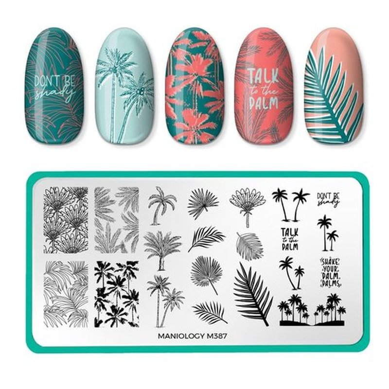 Maniology Shake Your Palm Fronds Nail Stamping Plate | Tropical and Beach Vibes Nail Art, Summer Manicure, Palm Trees DIY Patterns - Reusable, Rectangular, Stainless Steel Nail Art Template