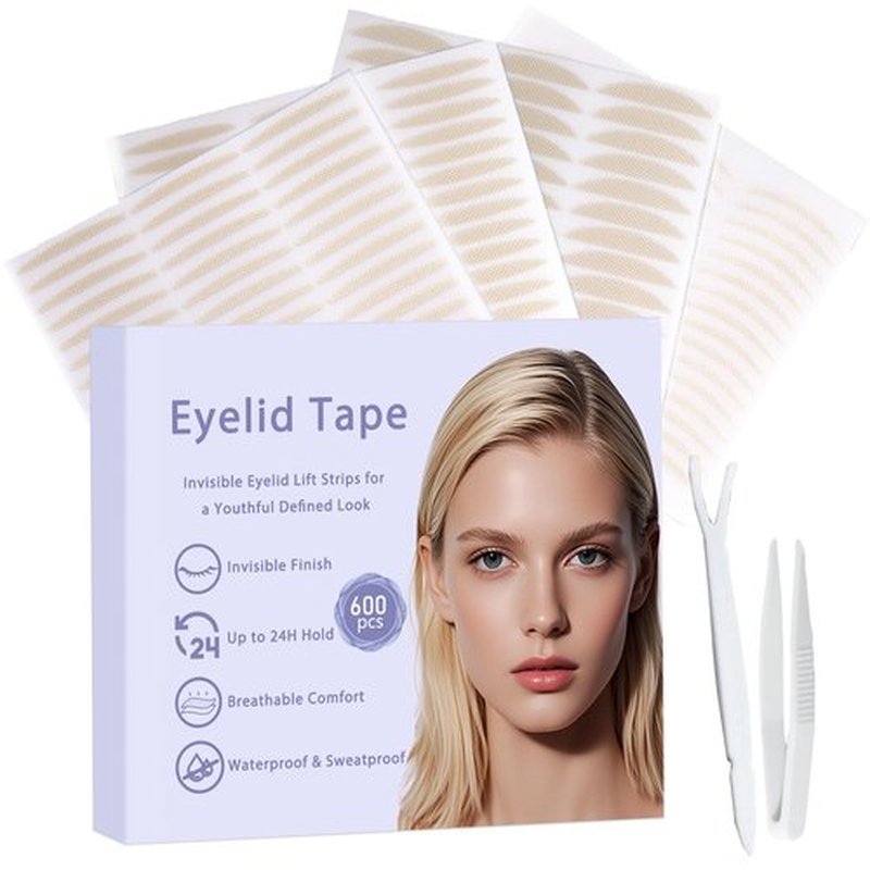 Eyelid Tape for Hooded Eyes Invisible 600Pcs, Waterproof Eyelid Lifter Strips for Natural-Looking