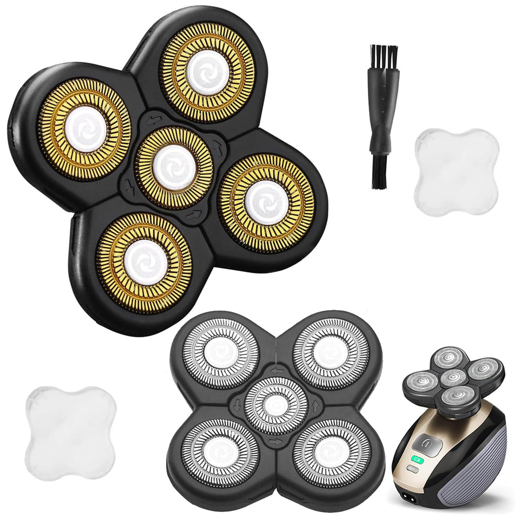 Universal 2PCS 5 Blades Head Shaver Replacement Blades Compatible with Freedom Gold Shaver and Some Brands. 5D Shaver Replacement Heads with Blade Cover and Cleaning Brush