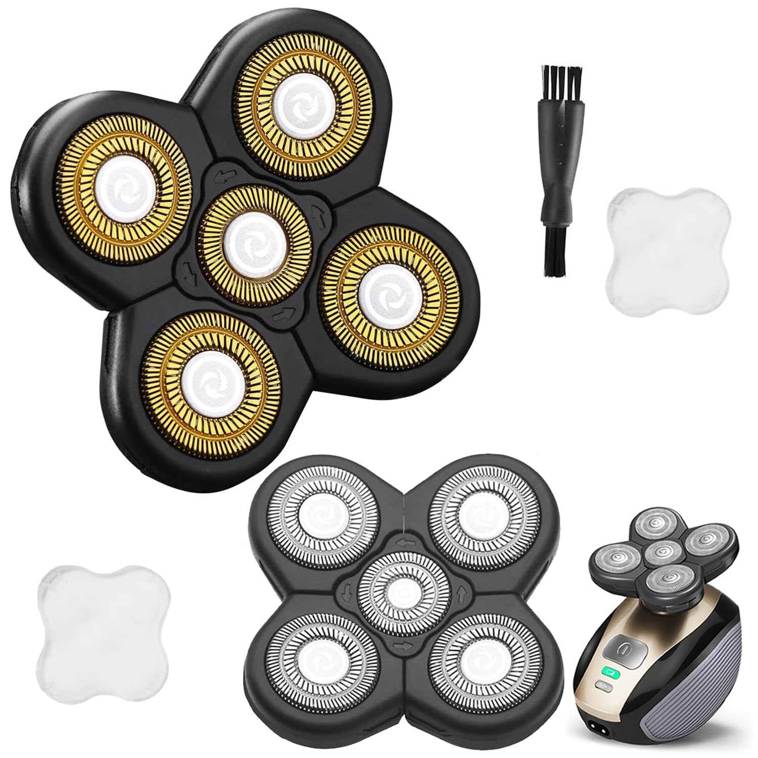 Universal 2PCS 5 Blades Head Shaver Replacement Blades Compatible with Freedom Gold Shaver and Some Brands. 5D Shaver Replacement Heads with Blade Cover and Cleaning Brush