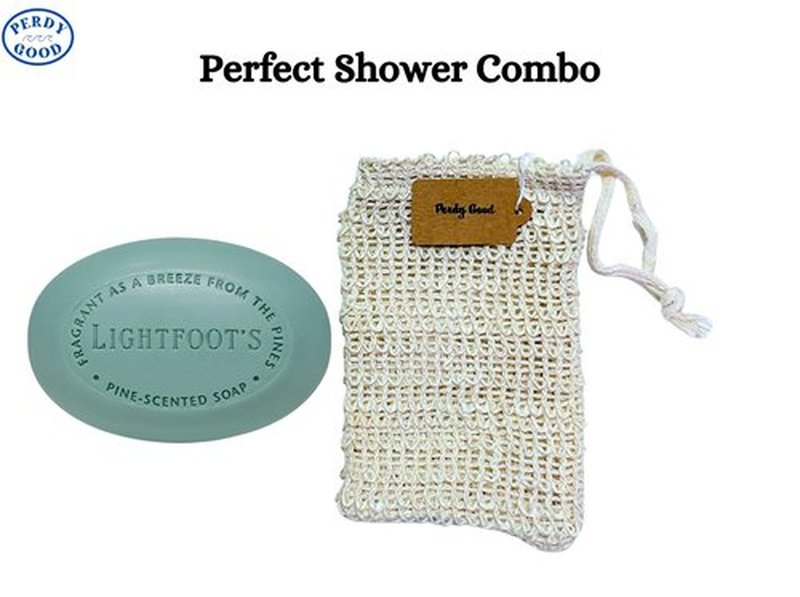 Perdy Good Lightfoot's Pine Soap for Men, one (1) Bar of Pine Scented All Natural Mens Soap and one (1) Plastic Free Exfoliating Sisal Saver Bag