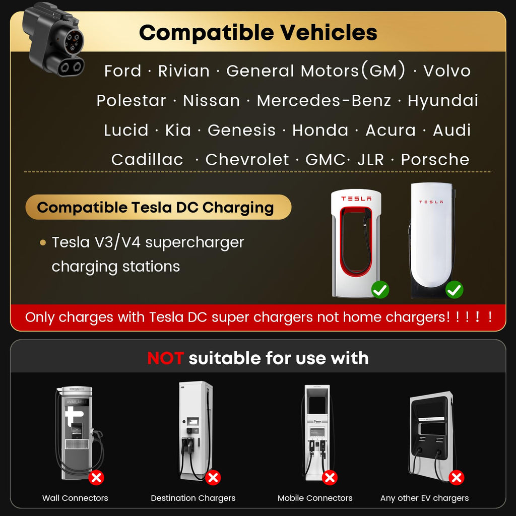 Autodecor 1Up NACS to CCS Adapter, 500A/1000V fit for V3/V4 Tesla Supercharger, Nacs DC Adapter Compatible with Ford, Rivian, GM, Volvo, Polestar, Nissan, Mercedes-Benz, Hyundai, Lucid, Kia, Genesis