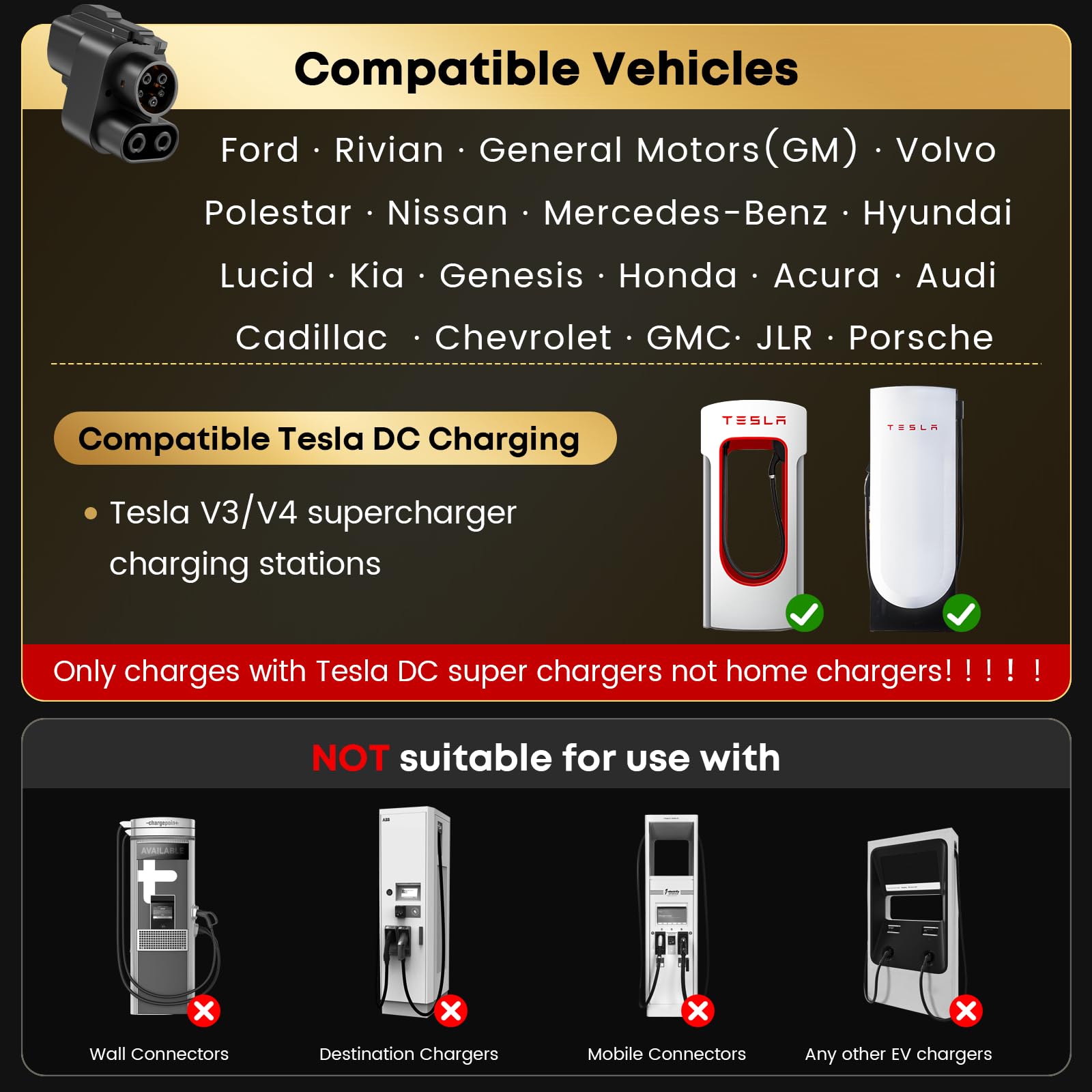 Autodecor 1Up NACS to CCS Adapter, 500A/1000V fit for V3/V4 Tesla Supercharger, Nacs DC Adapter Compatible with Ford, Rivian, GM, Volvo, Polestar, Nissan, Mercedes-Benz, Hyundai, Lucid, Kia, Genesis