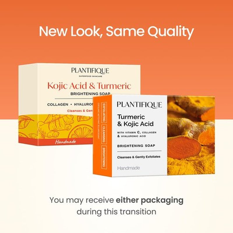 PLANTIFIQUE Kojic Acid Soap for Hyperpigmentation - Turmeric Soap 2 Bars with Hyaluronic Acid, Collagen, Vitamin C for Dark Spots - Face Wash for Women and Men, Vegan Skincare, 160g / 5.64 oz