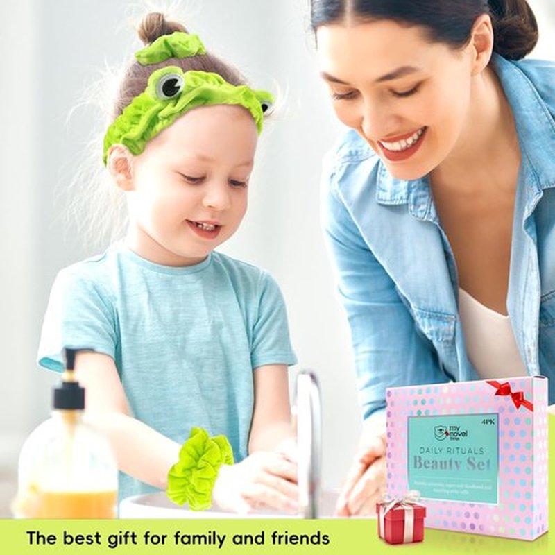 my novel things Face Wash Headband, Skincare Headband Wrist Bands For Washing Face Set Spa Hair Bands come with a Hair Scrunchie Cute Green Frog Elastic for Makeup Girls Women