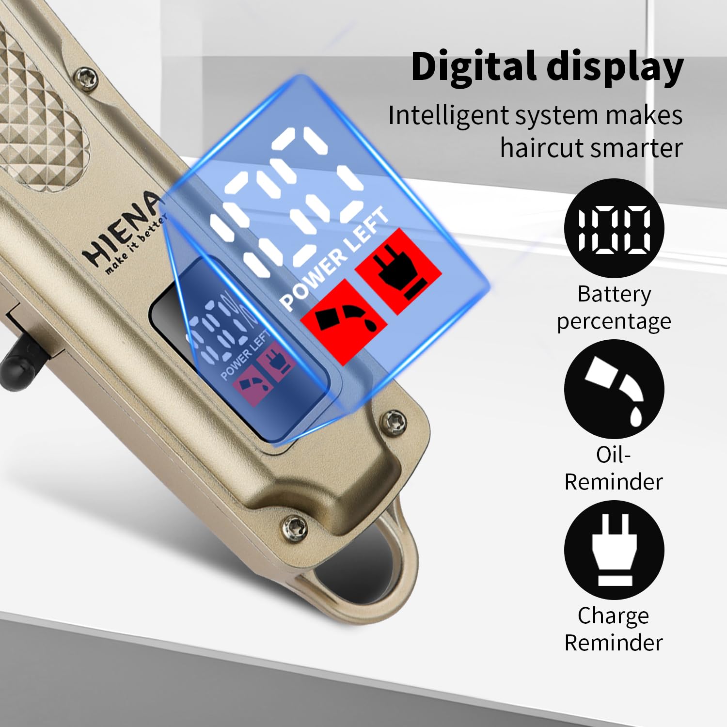 HIENA PRO Professional Hair Clipper for Men, Electric Barber Clipper & Trimmer, Cordless Rechargeable Hair Cutting Clippers, Men's Hair Cutting Tools(Black) (Gold)