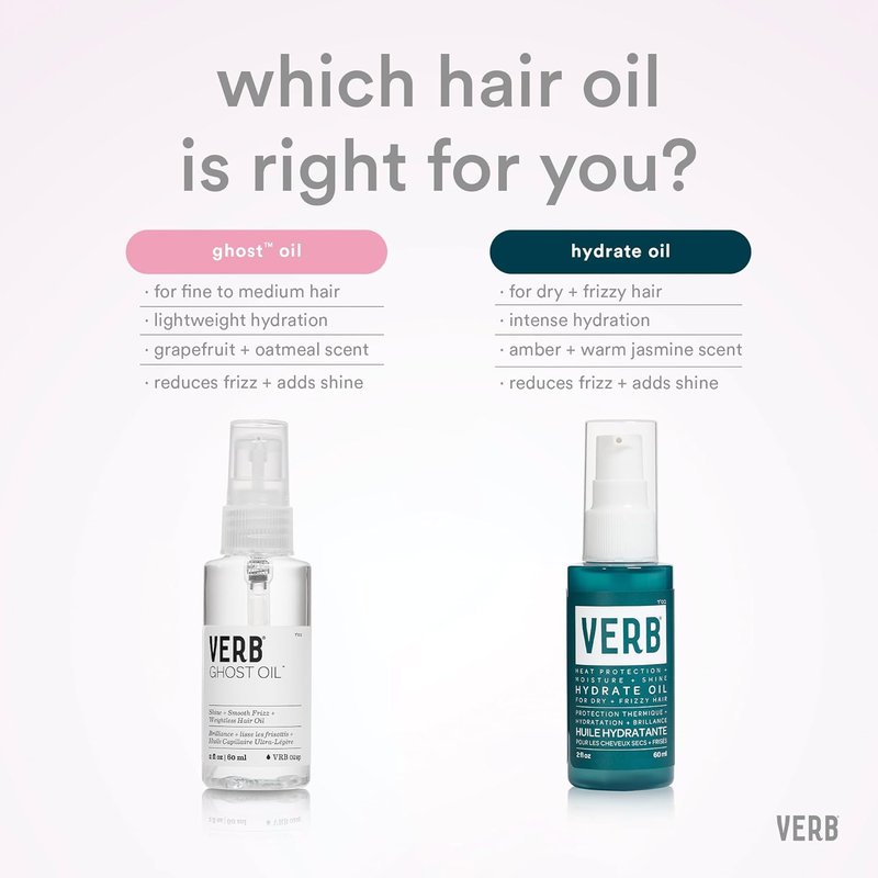 VERB Hydrate Oil - Moisturizing Shine Booster - Frizz Control & Heat Protection - Amber + Warm Jasmine Scent