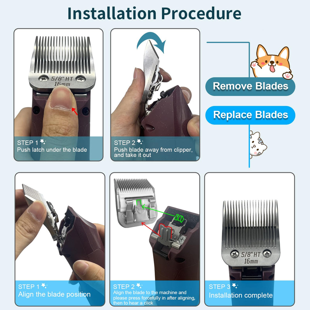 HONGNAL 5/8HT（64930） Blade Dog Grooming Clipper Replacement Blades Compatible with Andis Dog Clippers,Detachable Stainless Steel Blade,Size-5/8 HT, Cut Length-5/8 Inch