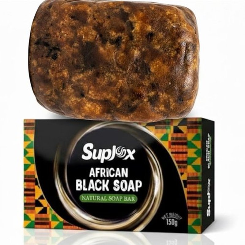 Suplox African Black Soap Bar – African Soap for oily Skin, Ghana Black Face & Body Wash | Face and Body moisturizing cleanser 1 Count.