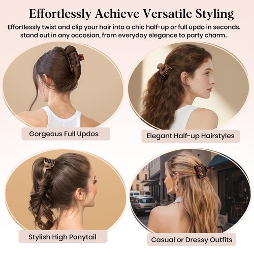 Oeusnael 8 PCS Medium Hair Clips for Women Girls - 2 Styles Rectangle and Double Row Teeth Small Claw Clips for Thin Thick Hair, Strong Hold Jaw Clips Stylish Leopard Print Hair Accessories, Tortoise