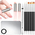 JFIYUOMCI 10Pcs Ombre Nail Brush Set, Silicone Chrome Powder Brush for Blooming & Aura Nails, French Tip Manicure, Nail Palette | Mixing Rod | Gradient Painting Pen Acrylic Nails Polish Design Tools