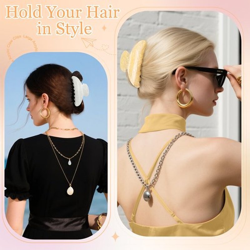 HairChrysm 4.2 Inch Large Acrylic Claw Clips, Cute Champagne Blonde Hair Clips Strong Hold Hair Claw Barrettes for Thick Thin Hair, 4 Pack Stylish French Hair Accessories for Women Girls
