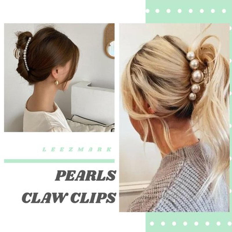 Leezmark Pearl Hair Claw Clips, Large Barrettes for Thin, Thick, Curly or Long Hair, White Jaw Clips Hair Accessories for Women and Girls