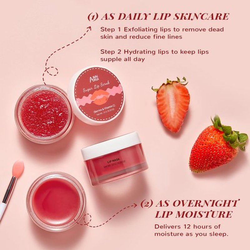 ANAI RUI Lip Scrub and Mask Set, Lip Exfoliator Scrub and Moisturizer Gift, Lip Scrubber Exfoliator & Sugar Lip Scrub with Vitamin C, Mini Gifts For Women, Lip Care Products