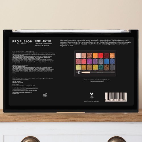 Profusion Cosmetics Enchanted 21-Shade Eyeshadow Palette – Richly Pigmented, Matte & Shimmer Finishes with Professional Brush, Vegan & Cruelty-Free