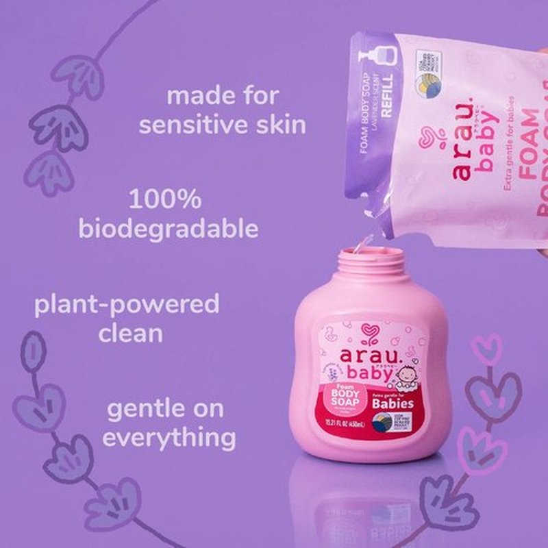 Arau Baby Foam Body Soap - Natural Plant-Based Lavender Wash for Infants & Toddlers | 15.21 Fl Oz