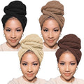 PWEOUKE 4 Pcs Head Wraps for Women Solid Color Soft African Head Scarf for Hair Jersey Turban Long Breathable Head Band Tie for Woman