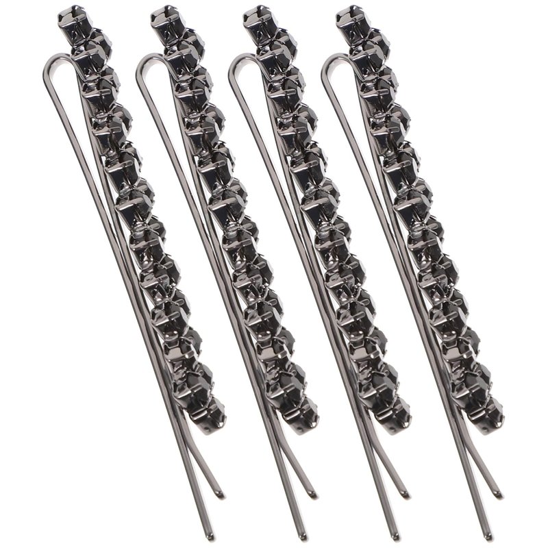 Uonlytech Hair Clips, 1 Set 2 Pairs Rhinestone Hair Barrette Pins Clear Crystal Hair Bobby Pin Accessories for Women - Black, Size 6x0.7cm, 4 Pieces