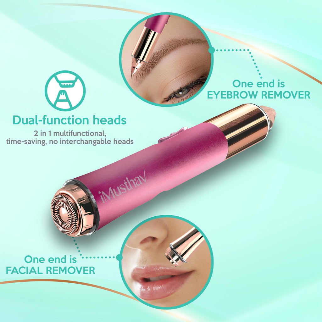 iMusthav Facial Hair Removal for Women, 2-in-1 Face Hair Remover & Eyebrow Trimmer, Painless Flawless Face Shaver with LED Light, Rechargeable Peach Fuzz Remover & Electric Eyebrow Razor for Women