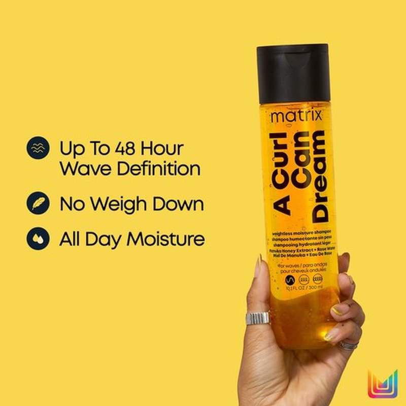 Matrix A Curl Can Dream Weightless Moisture Shampoo | For Wavy Hair | All Day Frizz Control | With Manuka Honey Extract and Rose Water | Silicone Free | Luxury Salon Shampoo
