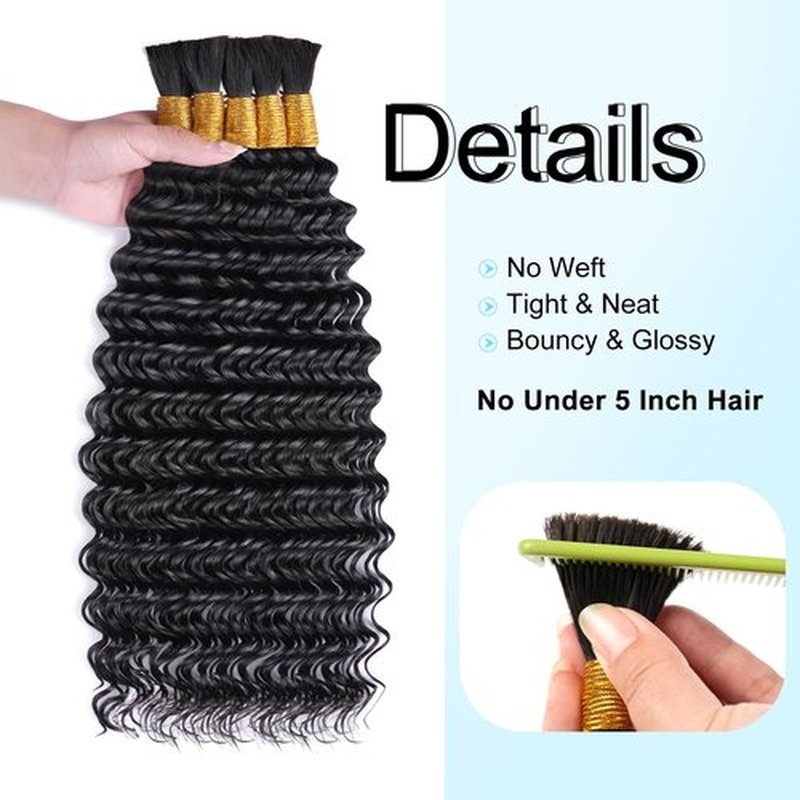 Miokimou Human Braiding Hair for Boho Braids 150g 5 Bundles/Pack 20 Inch Deep Wave Boho Hair for Braiding Knotless 12A Curly Bulk Bohemian Natural Black