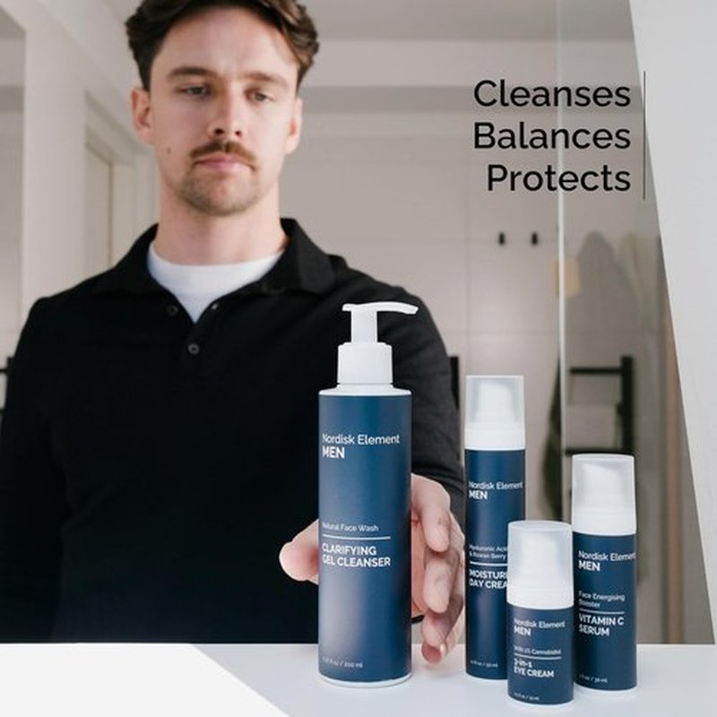 Nordisk Element Men’s Face Wash - Clarifying Gel Cleanser with Plum Extract | Vegan Hydrating Facial Wash, 6.76 Fl Oz