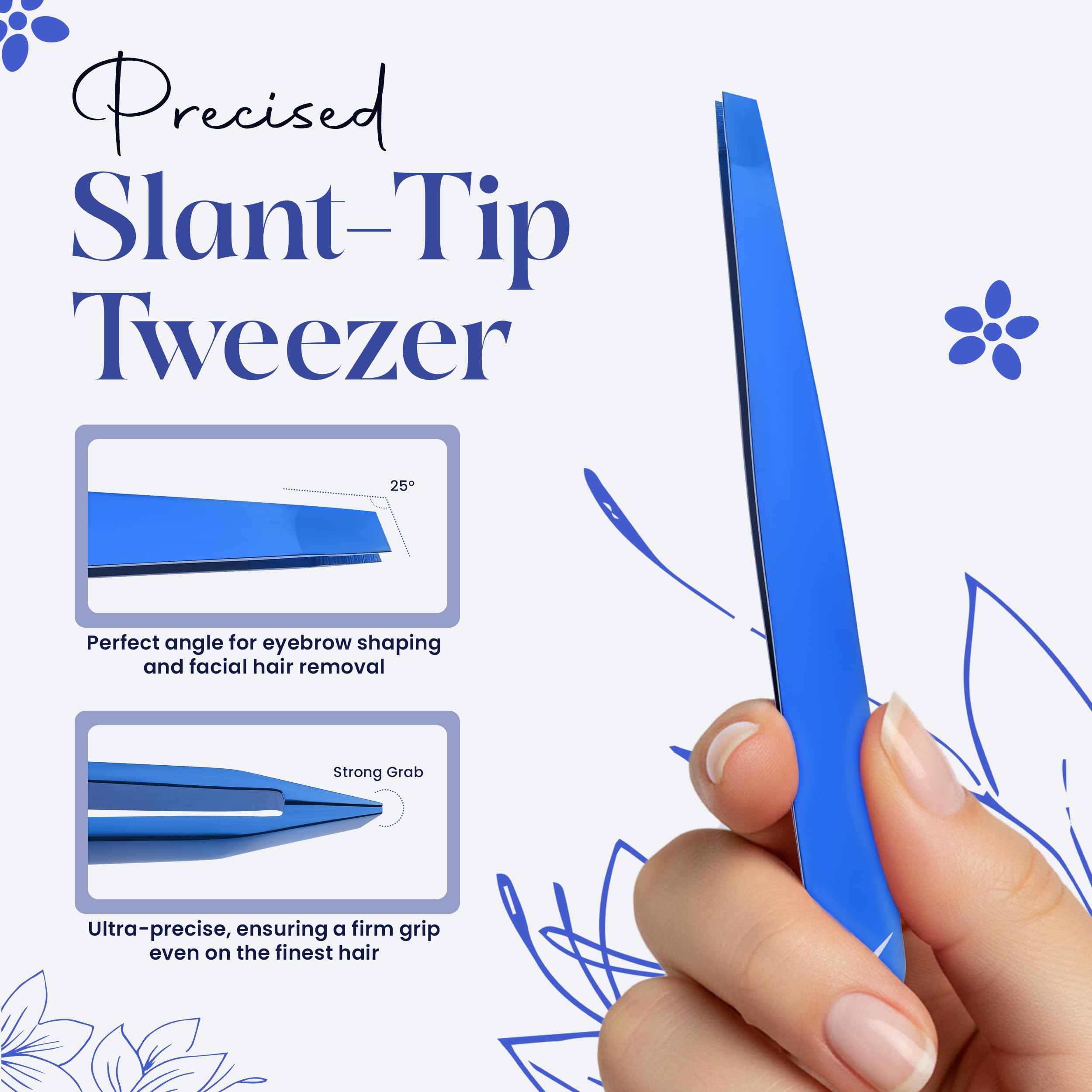 Professional Slant Tip Tweezers for Eyebrows – Premium Stainless Steel, Ultra-Precise Hand-Aligned Tips, Facial Hair & Ingrown Hair Removal (Cosmic Blue)