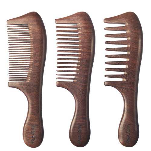 Letyvba Wooden Comb Set – Fine, Medium & Wide Tooth Anti-static Wooden Hair Combs for Curly, Wet, Long Hair