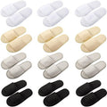 Silicherry 12 Pairs House Slippers for Guests Disposable Open Toe Spa Slippers Unisex Travel Slipper Bulk for Halloween Christmas Wedding Party(Black, White, Khaki, Light Gray,L)