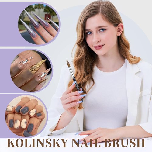Skiennix Acrylic Nail Art Brush - Size 10 Kolinsky Hair Oval for Professional Manicure | Black, 1 Count