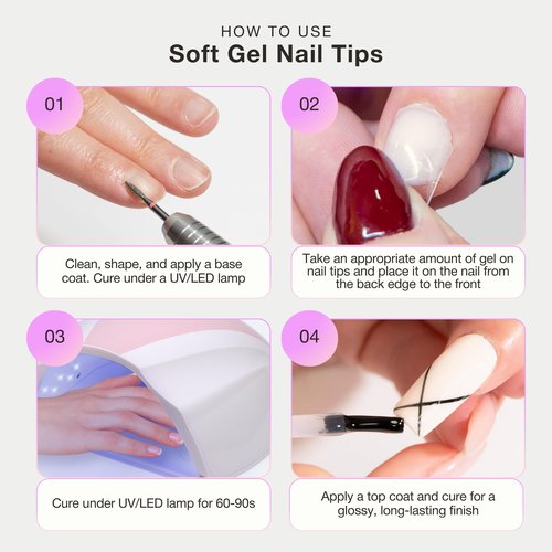 Curacoro Sculpted Long Almond Gel Nail Tips 420Pcs, Clear Full Cover Soft Acrylic Tips 14 Sizes, Easy to Use, Long-Lasting, Glossy Finish