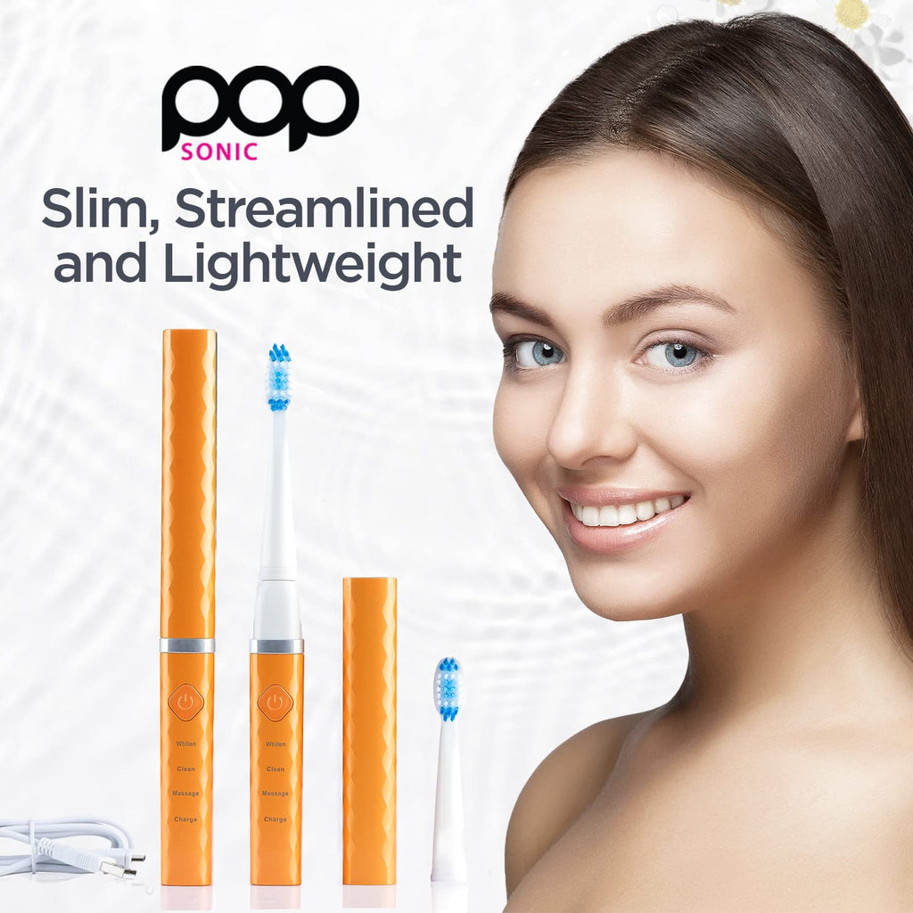 Pop Sonic USB Charge Anywhere Toothbrush(Orange) | Rechargeable Toothbrush w/Up to 40,000 Brush Strokes/Minute-Long-Lasting Dupont Nylon Bristles -Teens & Adult