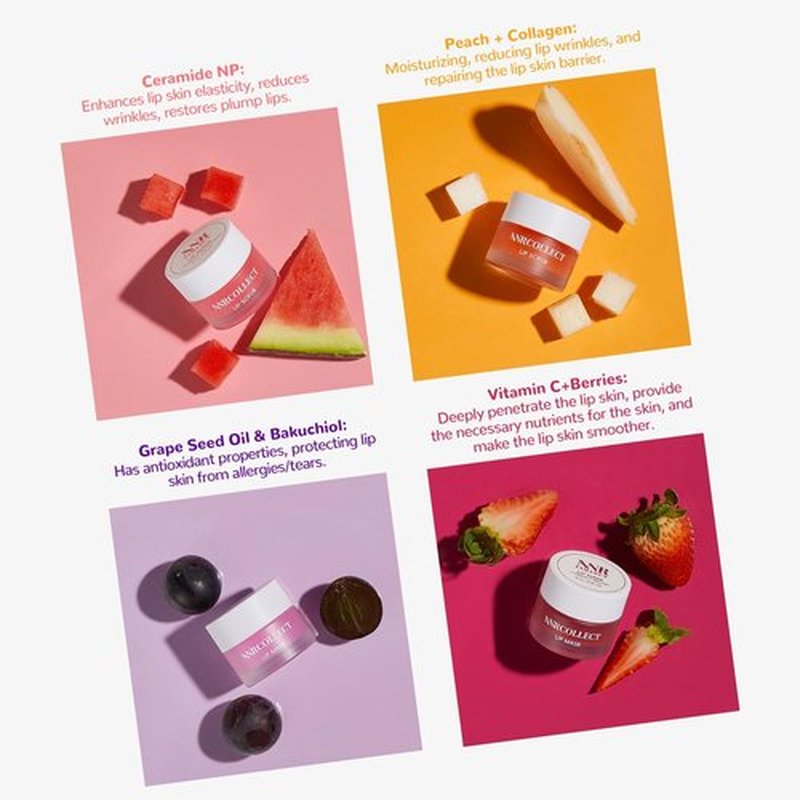 ANRCOLLECT Lip Scrub & Lip Mask - Overnight Treatment Lip Care Kits with 2 Lip Exfoliator & 2 Sleeping Lip Balm, Intense Hydration Lip Set for Dry Chapped Cracked Lips, Exfoliate & Moisturize (4 Pack)
