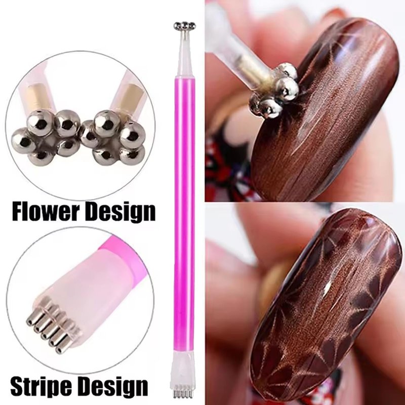 YECIRALA 24 Pcs Cat Eye Nail Magnets For Nail Art Cat Eye Designs, 5 Style Magnets For Nails 3 in 1 Brown Cat Eye Magnets Pen Sticks For Nails, Flower Heart Water Ripple Cat Eye Designs Nail Tools