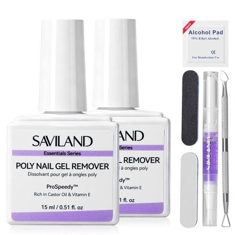 SAVILAND Poly Gel Nail Remover Kit: 2PCS Fast Gel Remover for Nails, Easy & Gentle No Need Soaking or Wrapping, Gel Remover Kit with Cuticle Oil Pen and Scraper for Professional Nail Remover Kit Tools