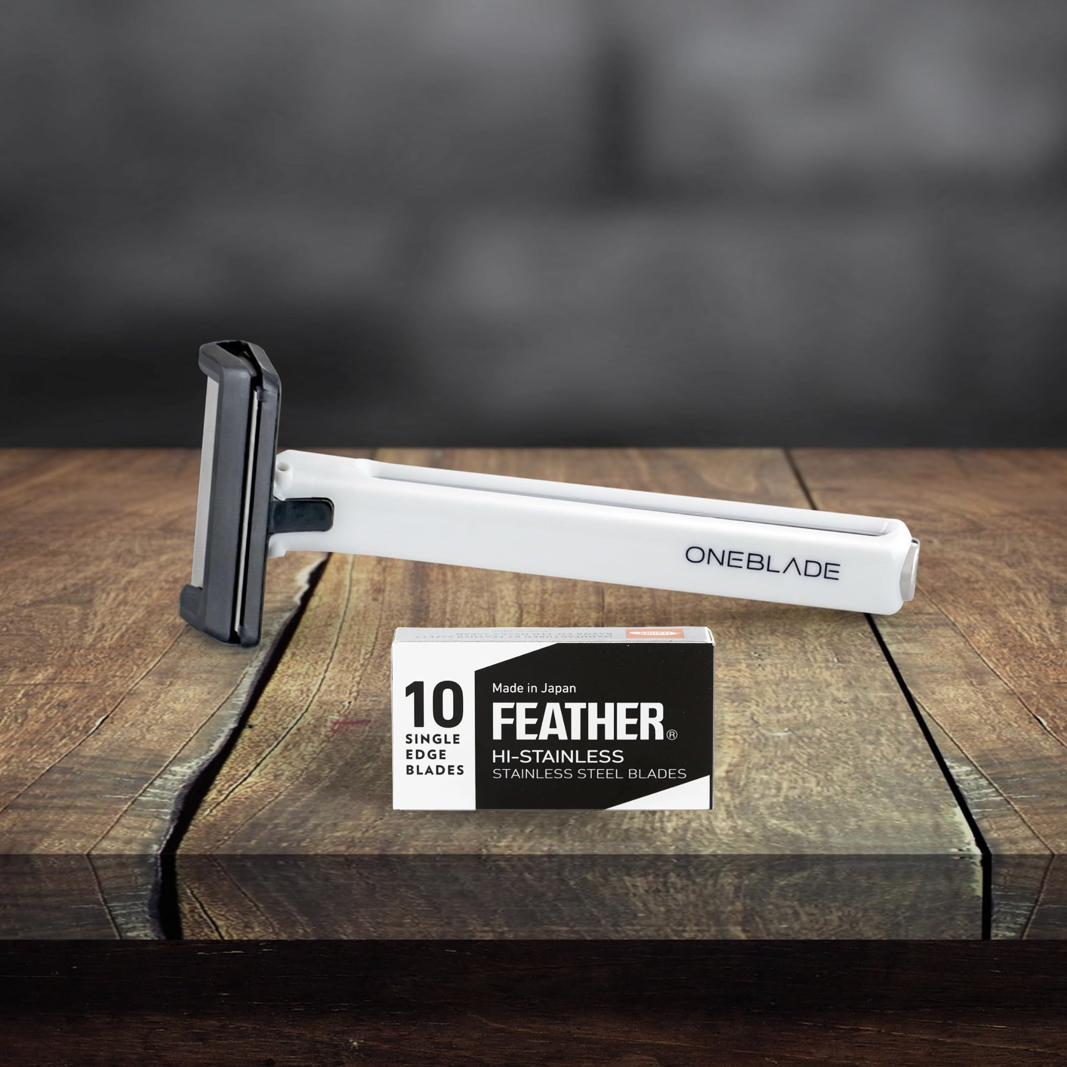 OneBlade Core Safety Razor for Fine Hair - Includes Stand & 10 Premium Japanese Feather Blade Refills - Introductory Level (White)