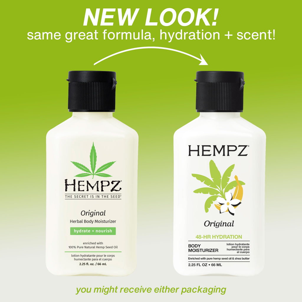HEMPZ Mini Original Body Lotion, Floral & Banana Scent, Daily Moisturizing Cream, Shea Butter Hand and Body Moisturizer, Skin Care Products, Hydrating Hemp Seed Oil, Mini, 2.25 oz.
