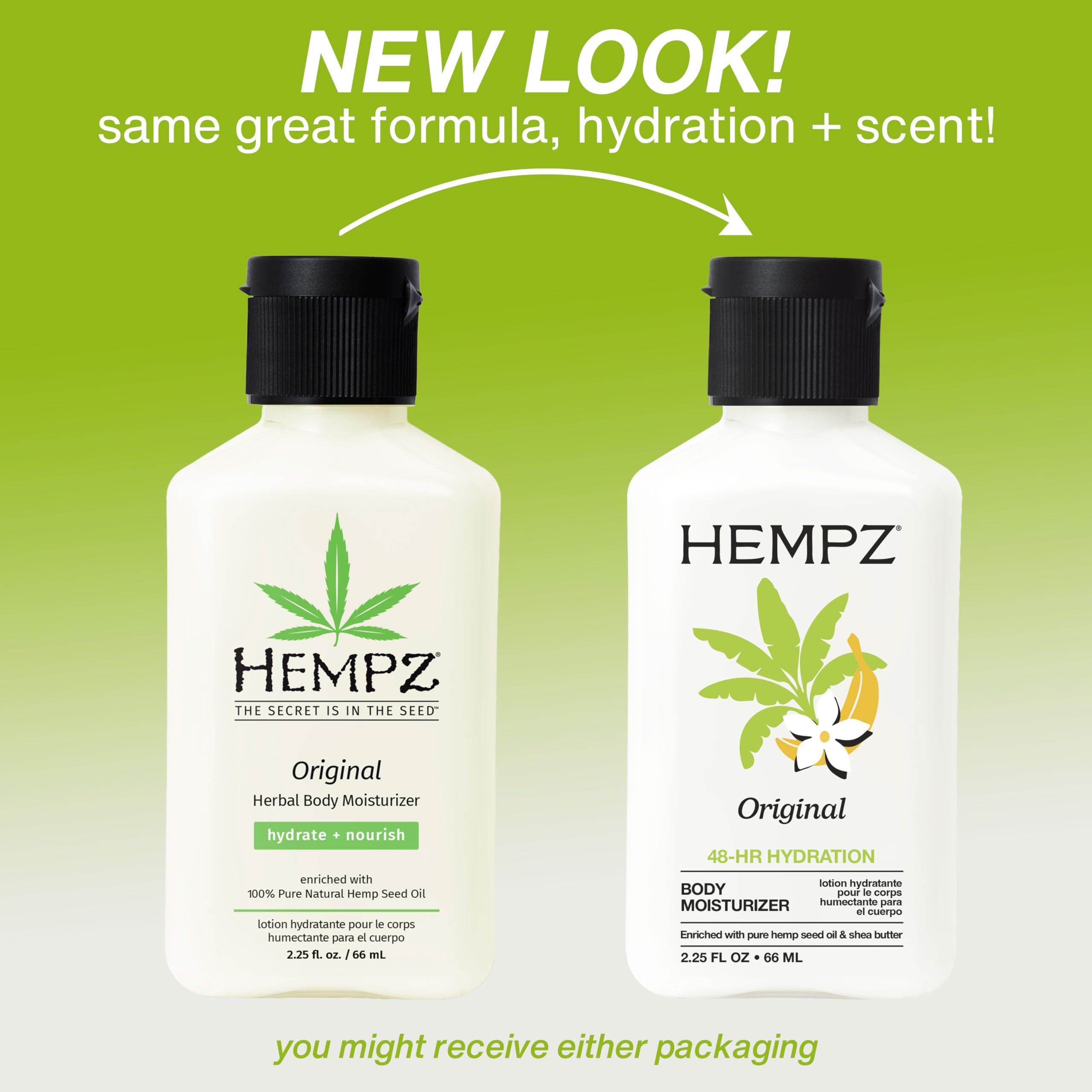 HEMPZ Mini Original Body Lotion, Floral & Banana Scent, Daily Moisturizing Cream, Shea Butter Hand and Body Moisturizer, Skin Care Products, Hydrating Hemp Seed Oil, Mini, 2.25 oz.